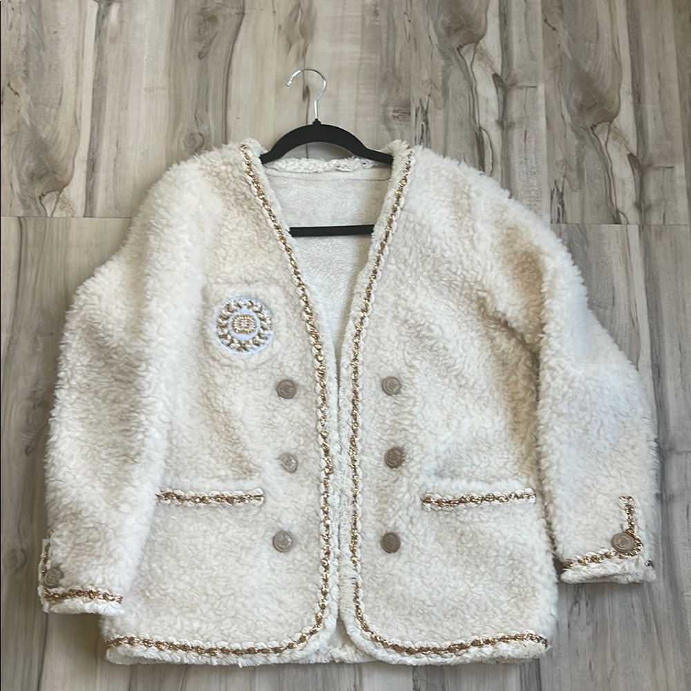 Elegant Cream Textured Women's Coat